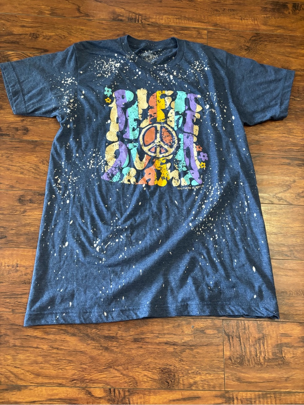 Women's Navy Short Sleeve Tee with Multicolor Peace Graphic